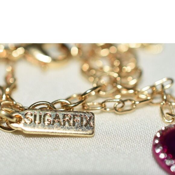 Sugarfix By Baublebar Metalic Red Heart Rhinestone Accent Gold Tone 18" Necklace - Picture 3 of 3